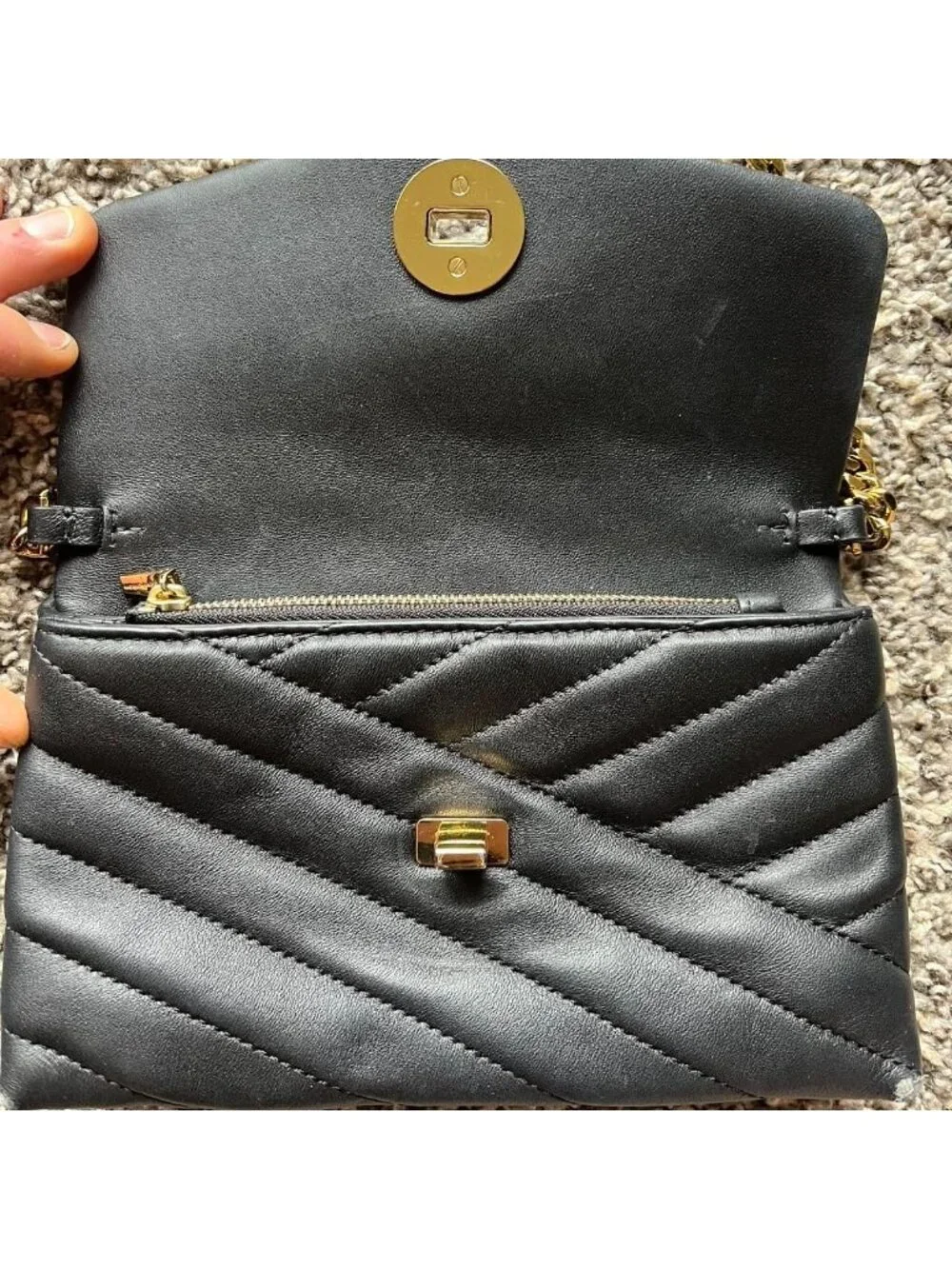 Tory Burch Black Kira Chevron Leather Chain Wallet Crossbody Bag - Picture 2 of 8